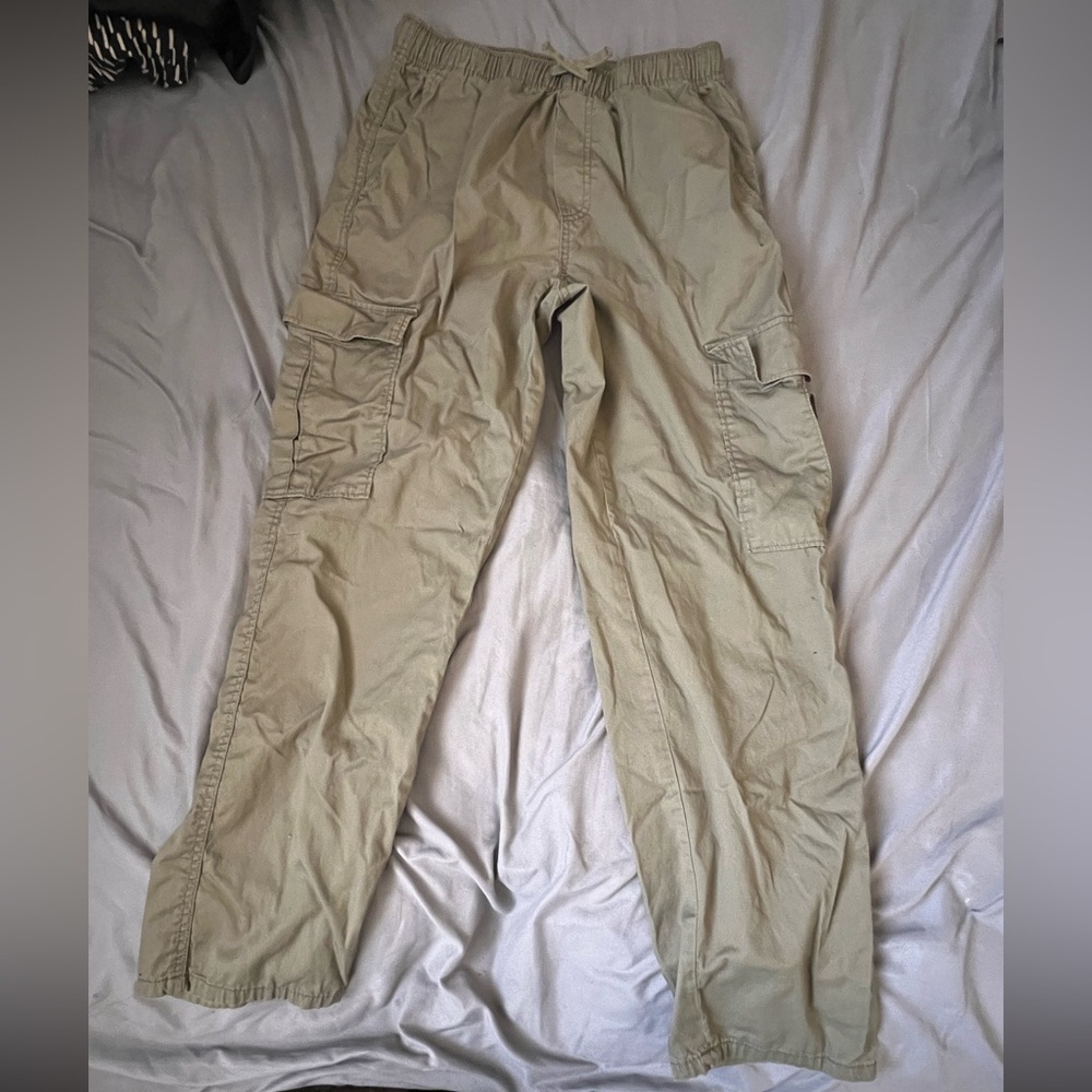 Boys H&M Lightweight cotton Olive Green/Khaki Cargo Pants Relaxed Fit (Size: 18)